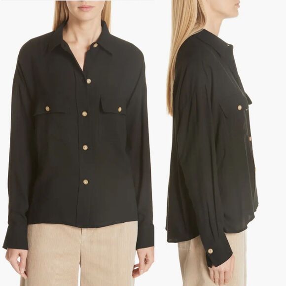 Vince Utility Shirt Black Button Down Shirt Size Medium - Picture 1 of 11